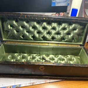 antique french silk tufted interior Napoleon 3rd jewelry box